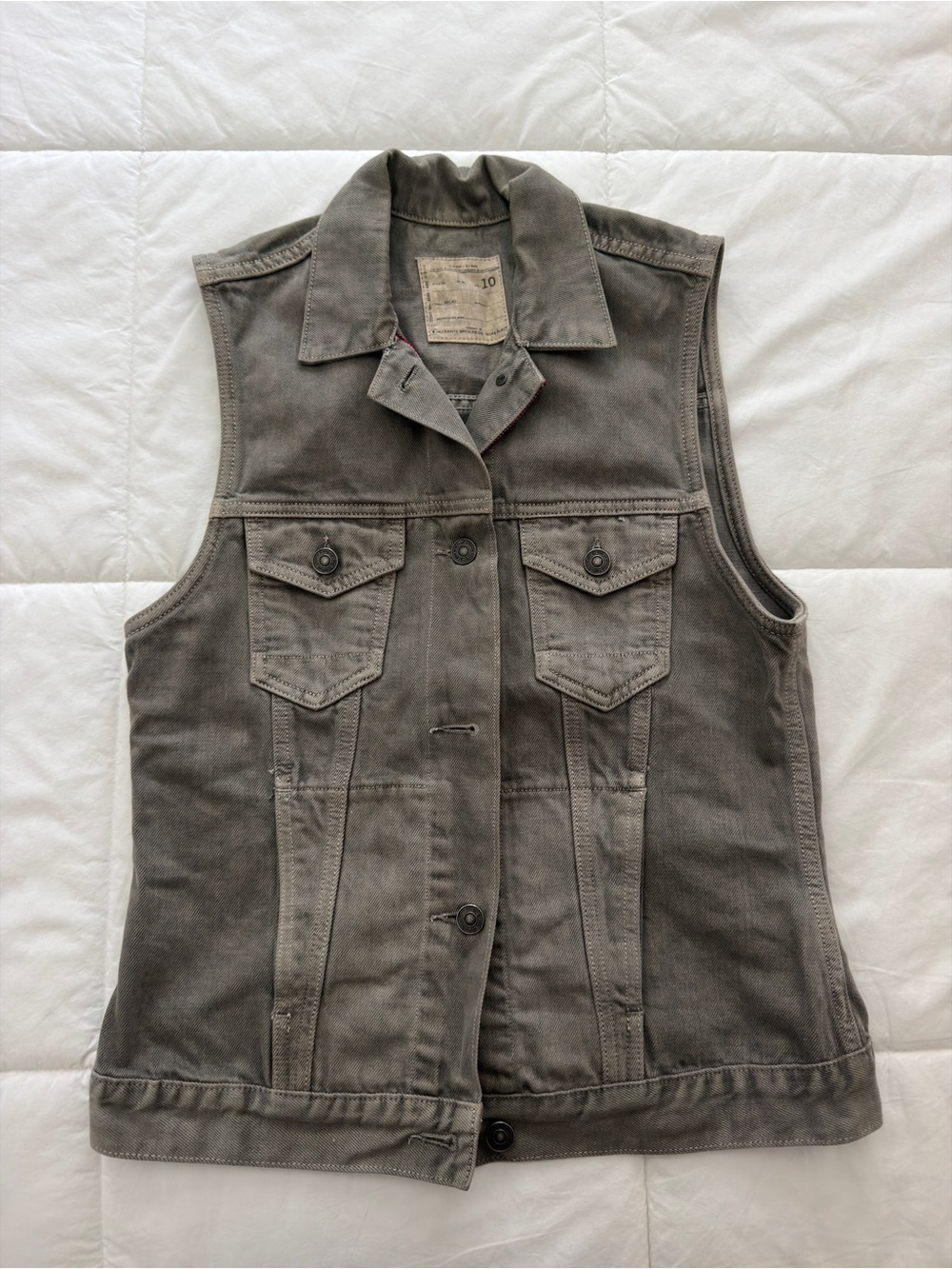 AllSaints Sleeveless Denim Jacket in Olive Gray